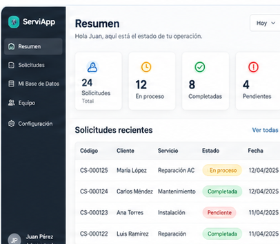 Dashboard actualizado de Serviapp