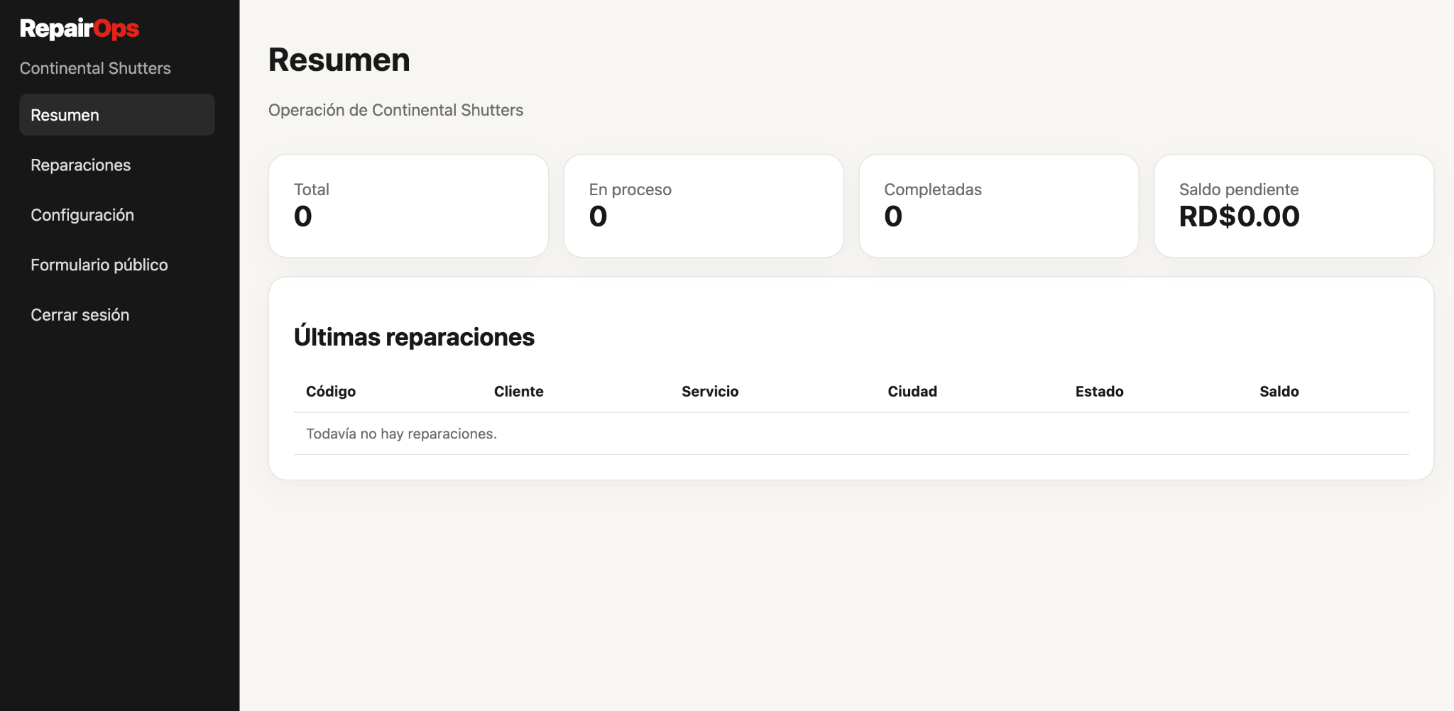 Dashboard Serviapp